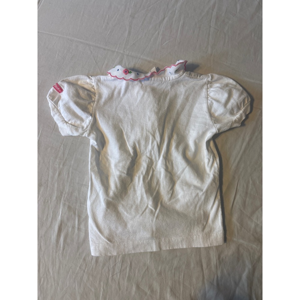 Baby B'gosh Polo Shirt Baby 6-9M White Excellent Vintage Floral Puff Sleeve USA